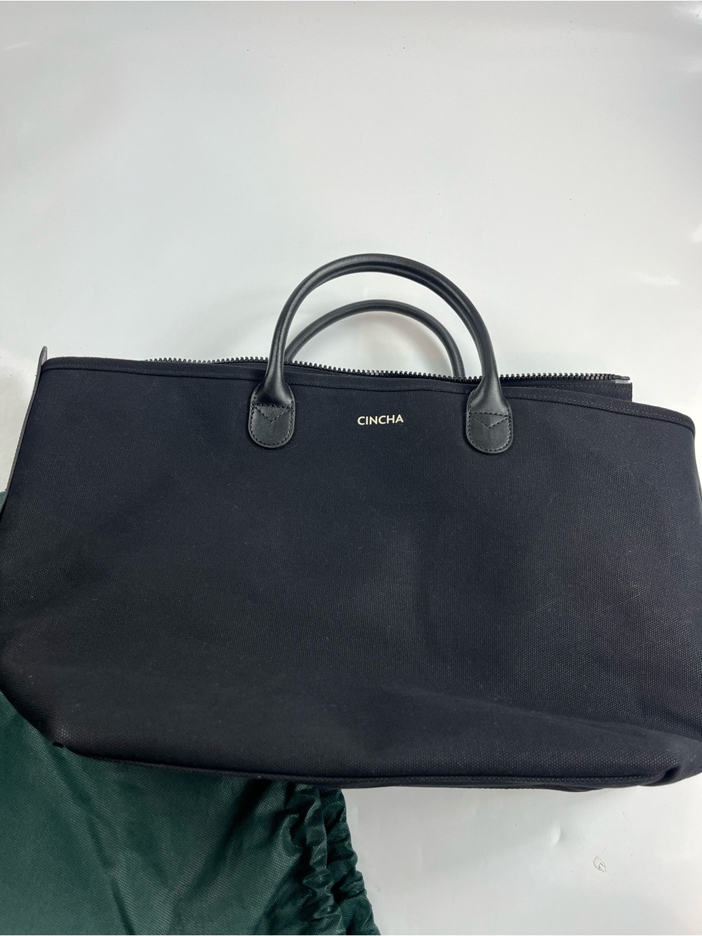 CINCHA Black Large Tote Bag Dual Handles Shoulder Strap Zipper Dust Bag